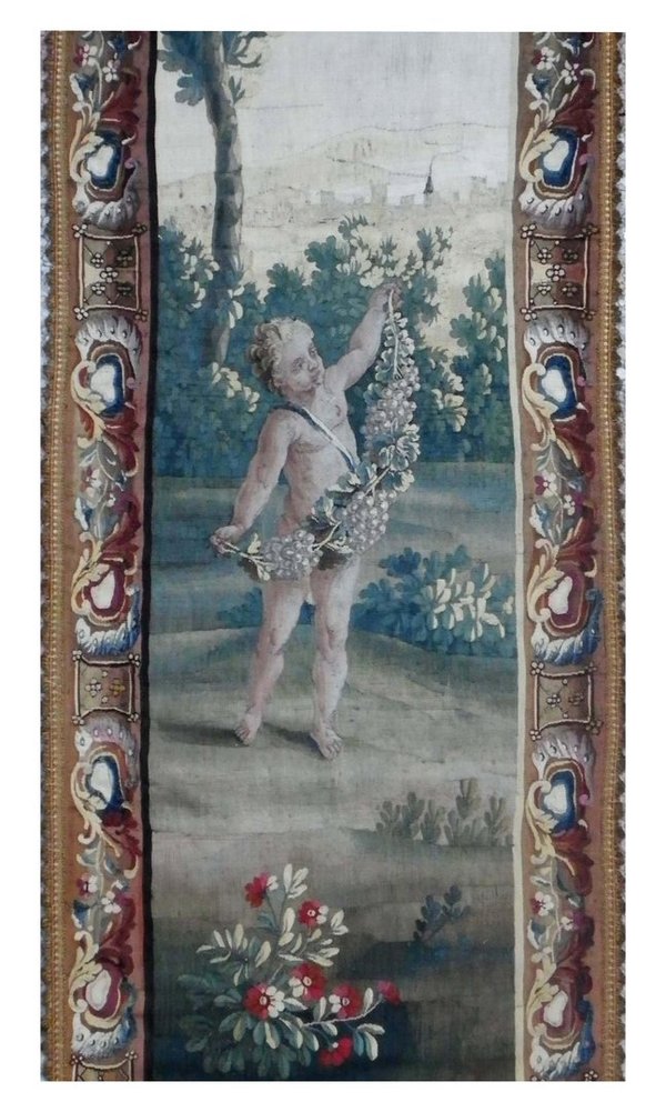 Paire de Tapisseries de Beauvais - Cupidon aux Pampres - Epoque 18e - Dim:L290xH0.80